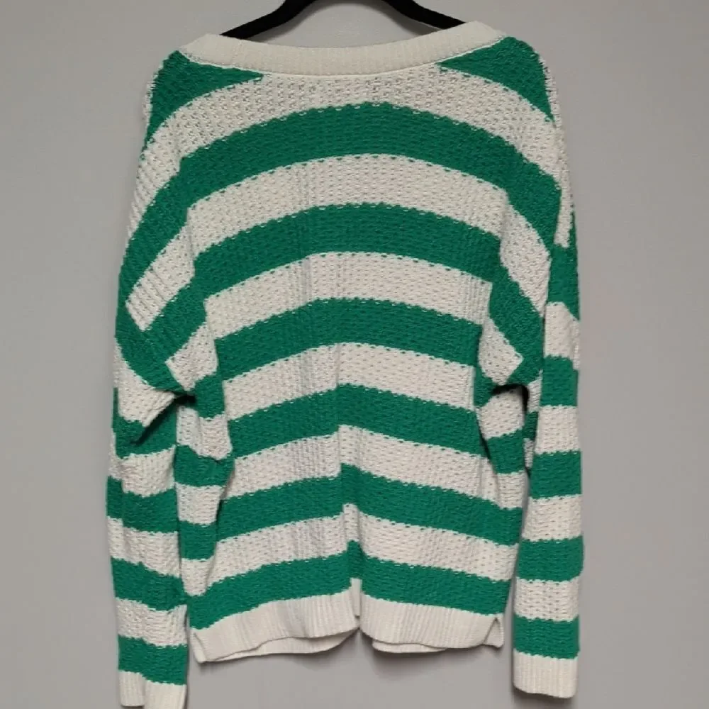 Sonoma Green and White Striped Cardigan